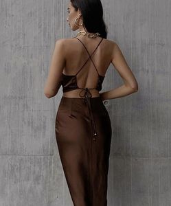 URBANIC Brown Satin Dress