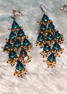 Vintage Blue Enamel Dangle 2 Sides Earrings