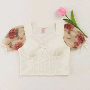 ♡ Korean Floral Sleeve Corset Women Top &amp; Tunics ♡