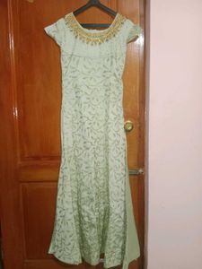 Festive Long Gown Dress With Netted Dupatta