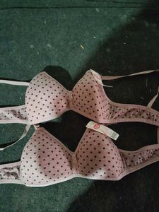 Pink Heart Print Bra