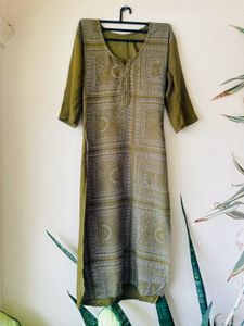 Olive Green Straight Kurti For Women