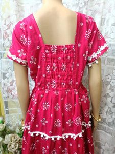 Dark pink Printed Ethnic gown