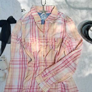 casual Pink Plaid Shirt