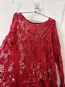 Red Crochet Knit Top