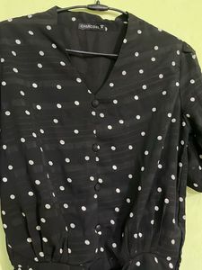 Charcoal Polka Dot Tie-Front Blouse