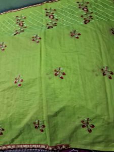 BrandNew Embroidary LimeGreen ChanderiCotton Saree