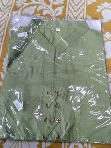 Olive Green Lace-Up Blouse