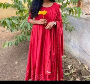 Elegant Red Kurta Set(RED ANARKALI +DUPPATA)