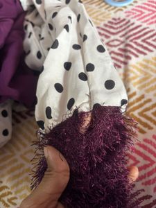 Polka Dot Sleeve Fuzzy Crop Top