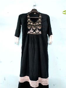 Black Kurti with Embroidery & Tassels