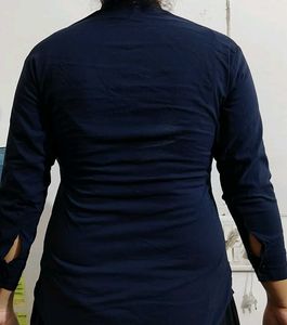 Navy Blue Mandarin Collar Top