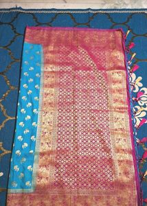 Blue &amp; Gold Silk Saree