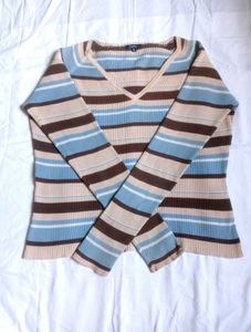 Striped V-Neck Full sleeve Top sweater