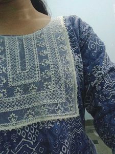 Blue  white Printed cotton anarkali frock Xl