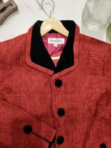 Rust Red Blazer with Velvet Trim