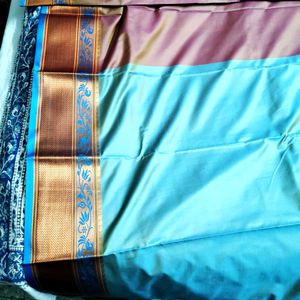 Blue &amp; Gold Silk Saree