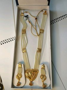 Long Pearl Necklace and Earrings Set Gold Plated Shri Hari Jewellery
