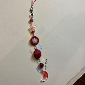 Red Themed Handmade Beaded Phone Charm