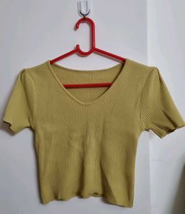 Mustard Ribbed Crop Top