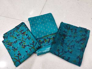 crepe synthetic Dress Material with Leaf Print