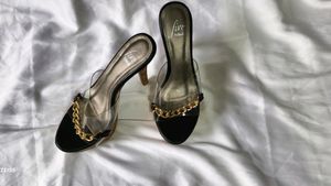 Clear-Strap Stilettos with Chain Accent