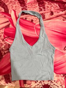 Blue Halter Crop Top
