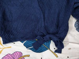 Blue Knit Wrap Cardigan