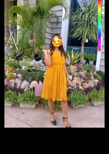 Mustard Floral Pleated Dress