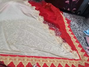 Red Designer Saree With Golden Blouse