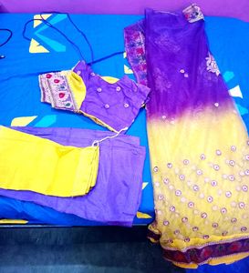 Embroidered Sequel Saare With Blouse And Peticoat