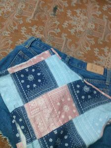 Distressed Denim Shorts &amp; Patchwork Top Set