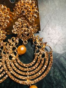 Long Nd Beautiful Stonework Earring With Mang Tika