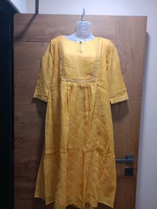 (Rangmanch)Bright Yellow Printed Kurti Embroidery.