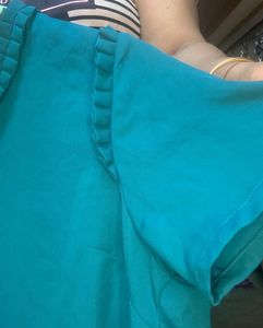 Allen Solly Cyan Blue Ruffled Flowy Fabric Top