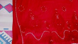 handwork chikenkariRed Embroidered Kurta