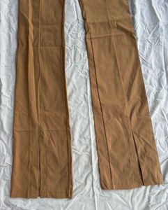 New With Tag Beige Stylish Split Hem Trousers