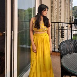 Yellow Crop Top Skirt Set
