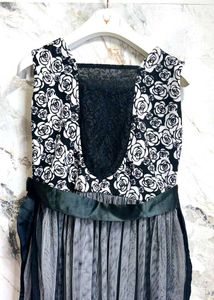 Floral Black &amp; White Mesh Dress