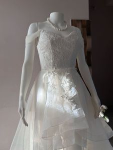 High low white organza-lace gown
