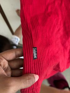 Red Ribbed Half-Zip Top
