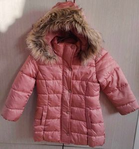 Pink Puffer Jacket with Faux Fur Hood