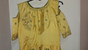 Golden Floral Anarkali Dress
