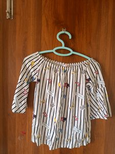 White Casual Printed Off Shoulder Top