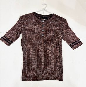 Brown Ribbed Knit Top