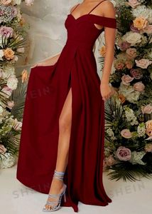 Belle Could Shoulder Lace Long Dress With Slit
