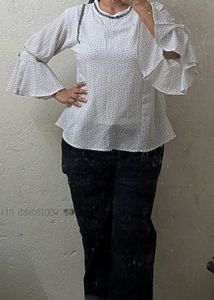 Polka Dot Flared Sleeve Top