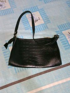 Black Croc Embossed Baguette Bag