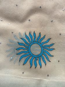 Cream Blue Mukesh Work Saree