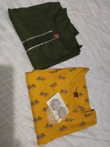 Hand Stitched Kurti Combo 💛💚 | 2 Kurtis + Earrin